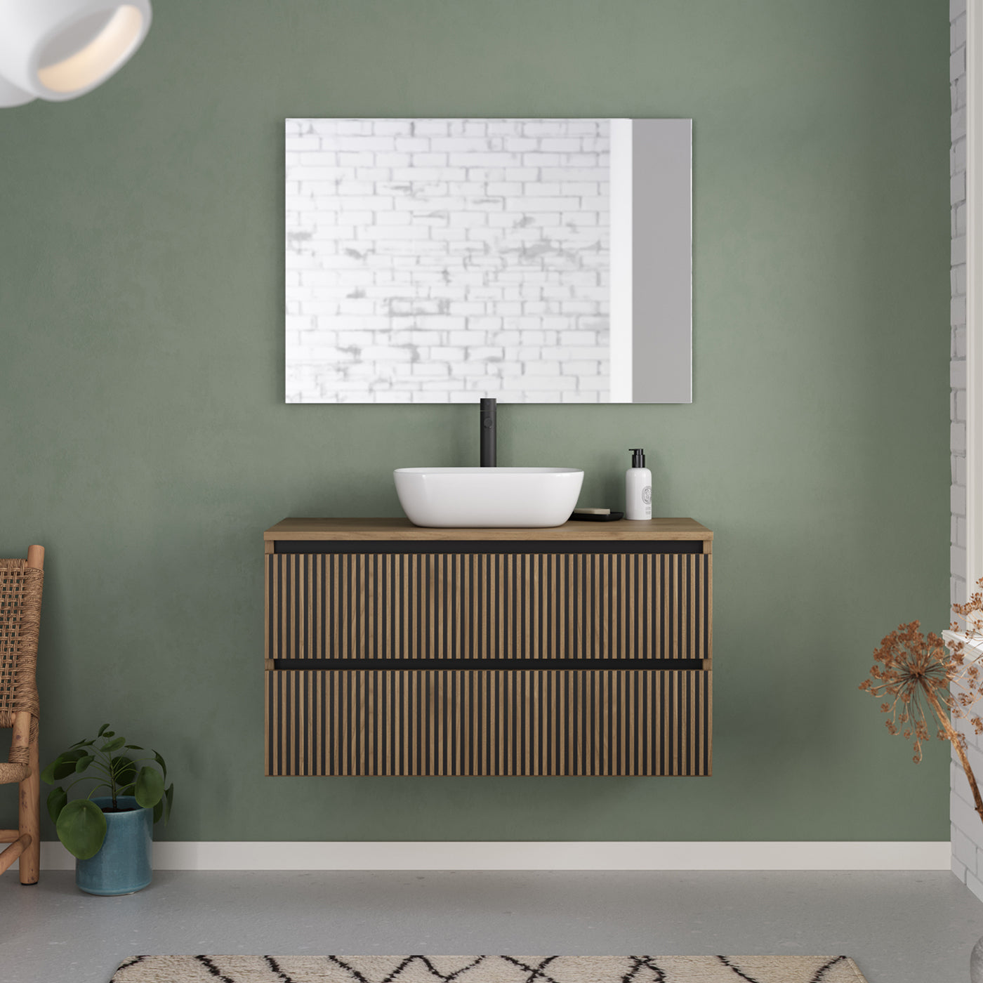 Meuble de salle de bain Veneria 90 100 cm vasque zeus nogal scene