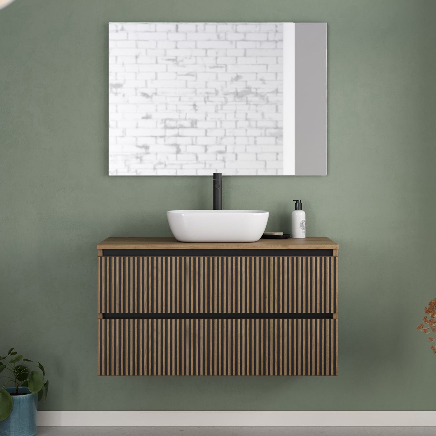 Meuble de salle de bain Veneria 90 100 cm vasque zeus nogal