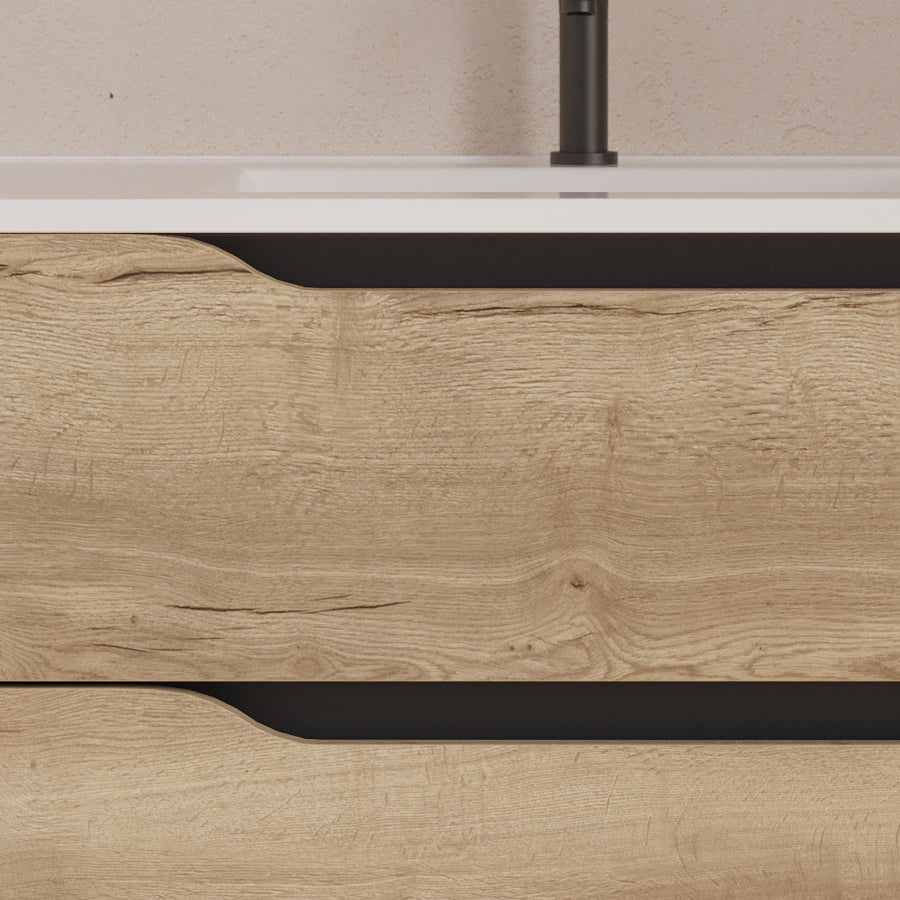 Meuble de salle de bain 100cm avec vasque déportée à gauche - sans miroir - 2 tiroirs et un placard - ZARZA