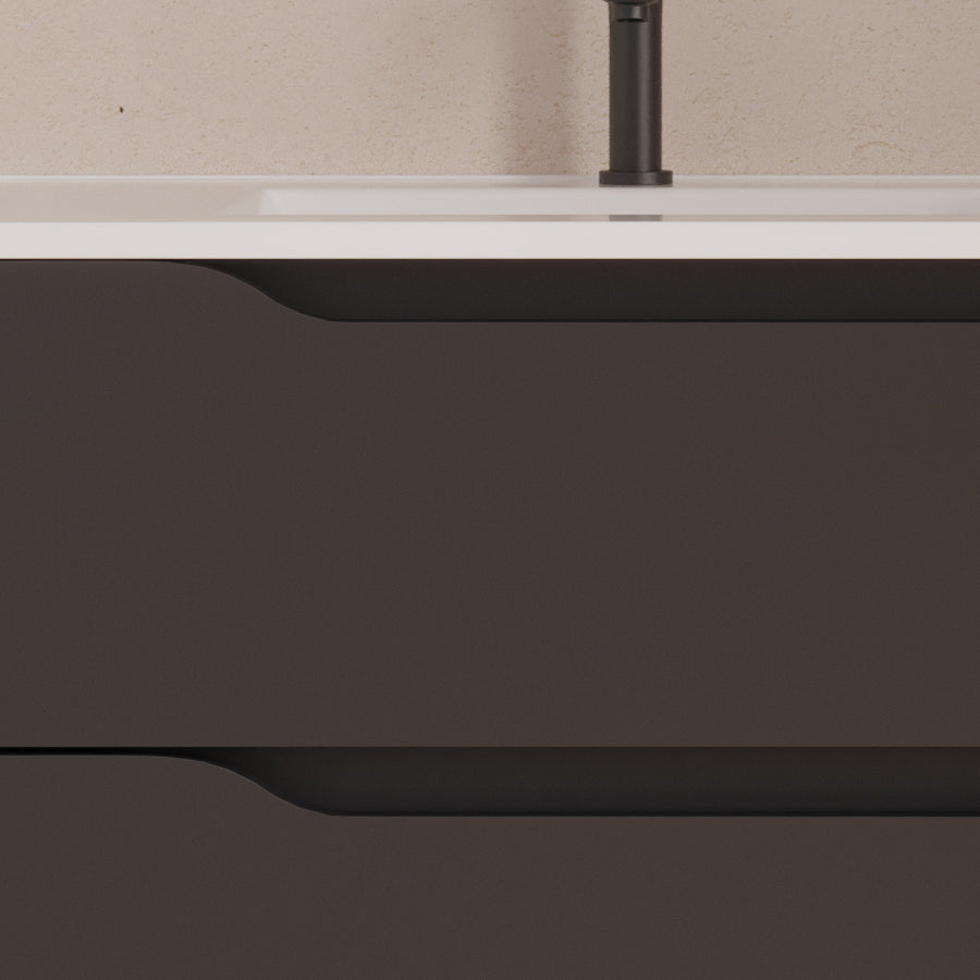 Meuble de salle de bain 100cm avec vasque déportée à gauche - sans miroir - 2 tiroirs et un placard - ZARZA
