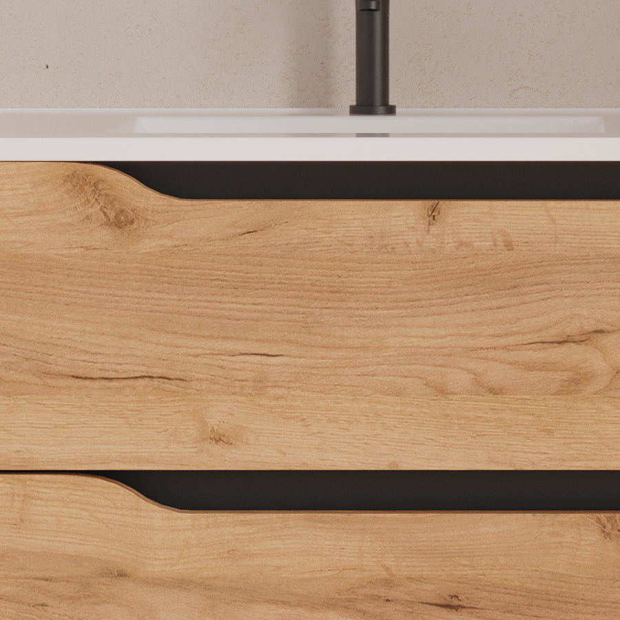 Meuble de salle de bain 100cm avec vasque déportée à gauche - sans miroir - 2 tiroirs et un placard - ZARZA