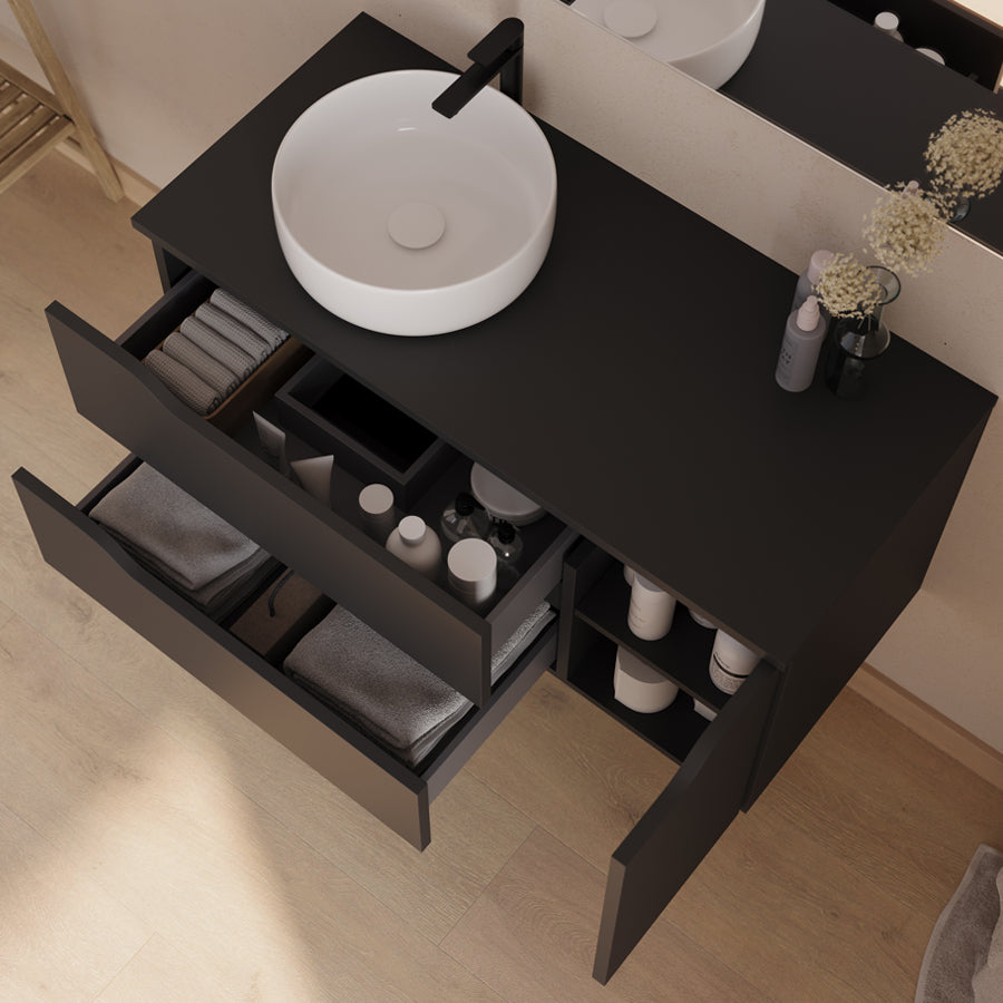 Meuble de salle de bain Zarza 100 cm vasque Ares noir vue de dessus