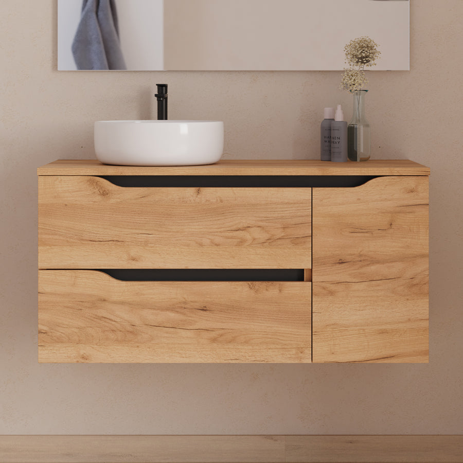 Meuble de salle de bain Zarza 100 cm vasque Ares roble sans miroir