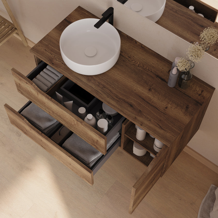 Meuble de salle de bain Zarza 100 cm vasque Ares tabaco vue de dessus