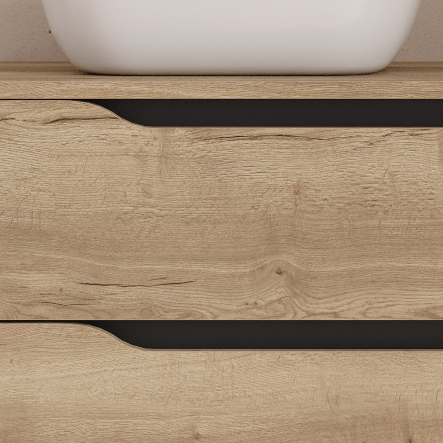 Meuble de salle de bain 100cm avec plateau et vasque à poser déportée à gauche Zeus - sans miroir - 2 tiroirs et un placard - ZARZA