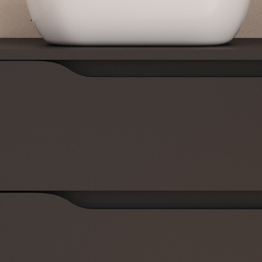 Meuble de salle de bain 100cm avec plateau et vasque à poser déportée à gauche Zeus - sans miroir - 2 tiroirs et un placard - ZARZA