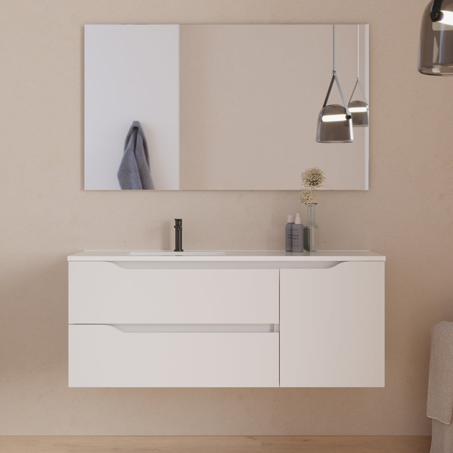 Meuble de salle de bain 120cm avec vasque déportée à gauche - sans miroir - 2 tiroirs et un placard - ZARZA