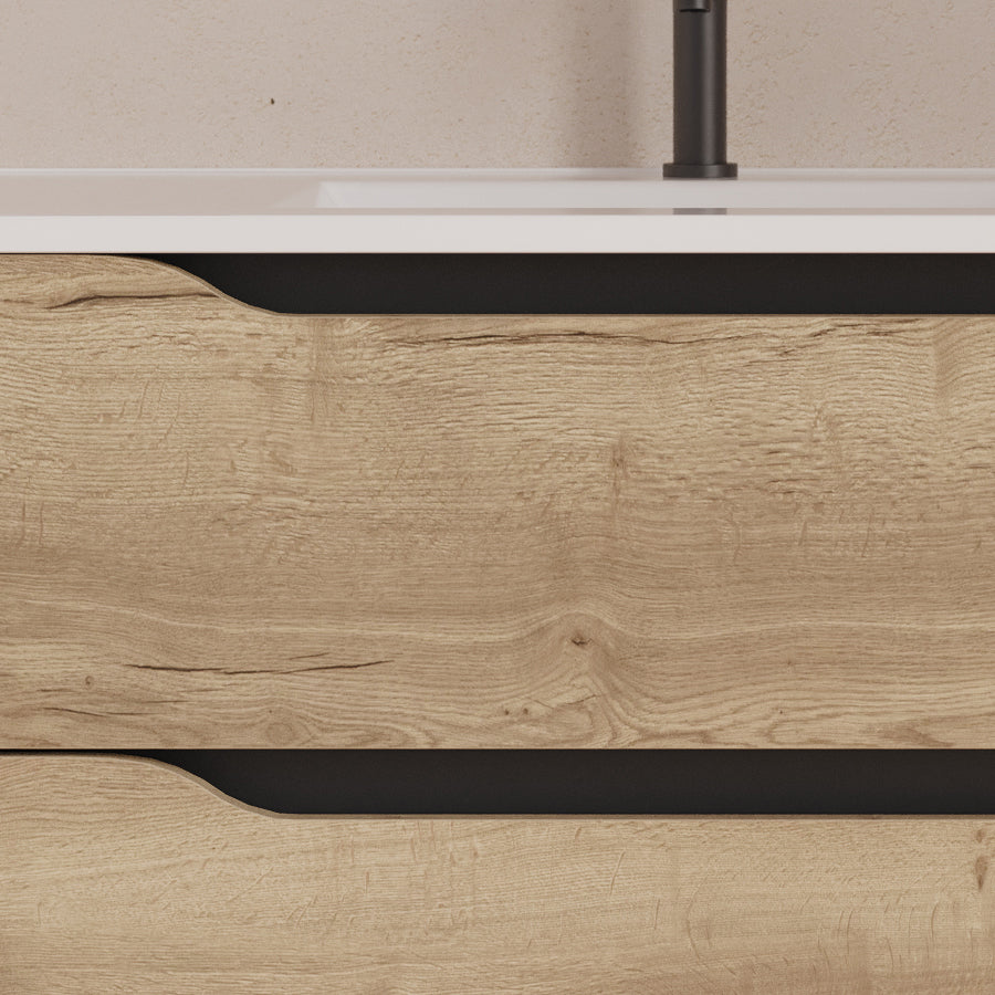 Meuble de salle de bain 120cm avec vasque déportée à gauche - sans miroir - 2 tiroirs et un placard - ZARZA