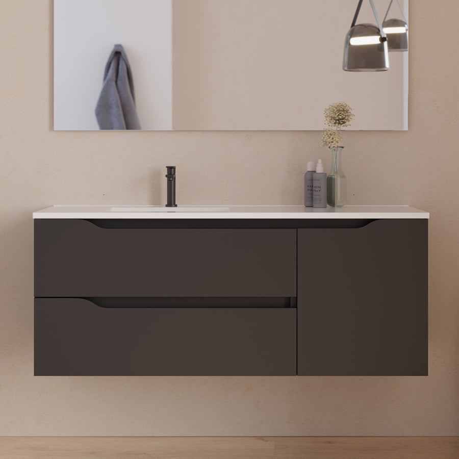 Meuble de salle de bain 120cm avec vasque déportée à gauche - sans miroir - 2 tiroirs et un placard - ZARZA