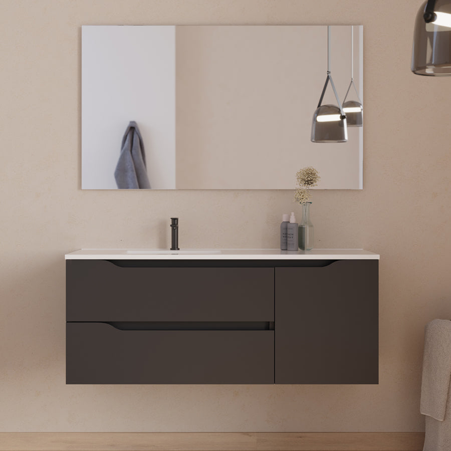 Meuble de salle de bain 120cm avec vasque déportée à gauche - sans miroir - 2 tiroirs et un placard - ZARZA