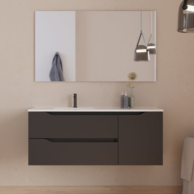 Meuble de salle de bain 120cm avec vasque déportée à gauche et miroir - 2 tiroirs et un placard - ZARZA