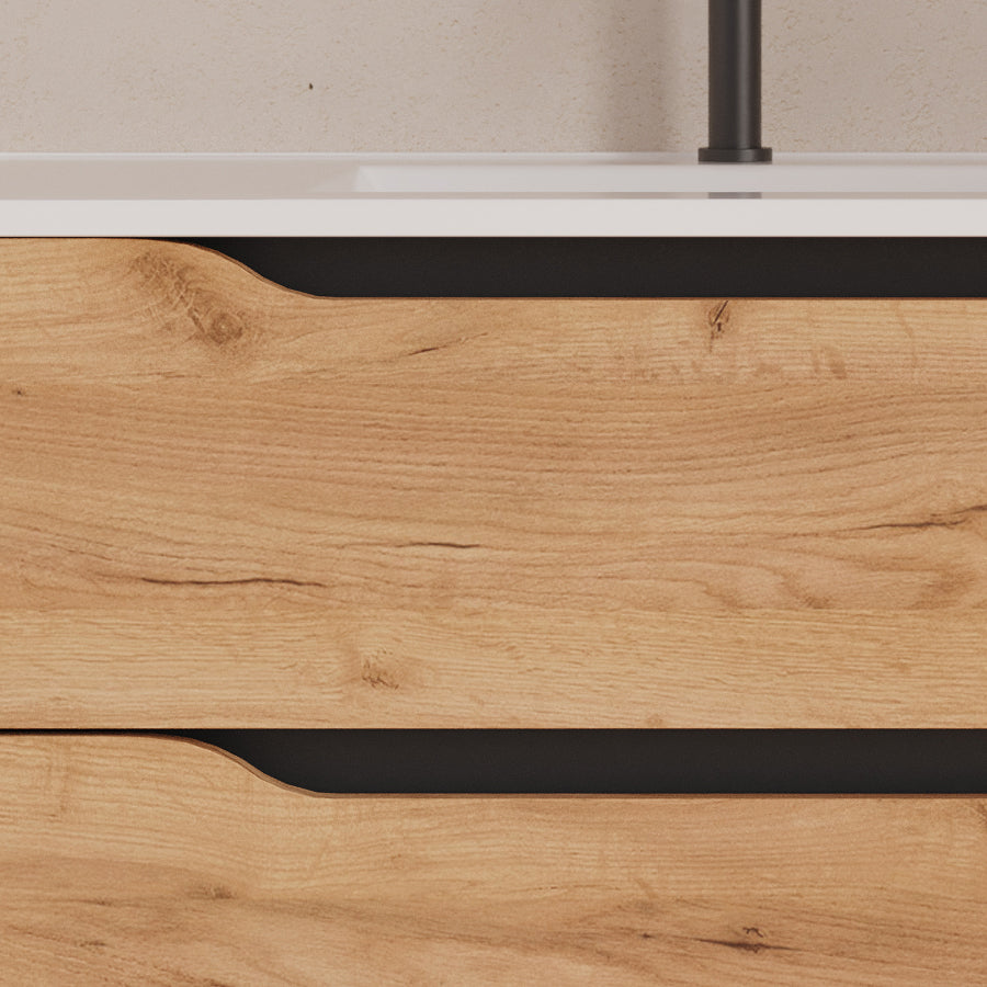 Meuble de salle de bain 120cm avec vasque déportée à gauche - sans miroir - 2 tiroirs et un placard - ZARZA
