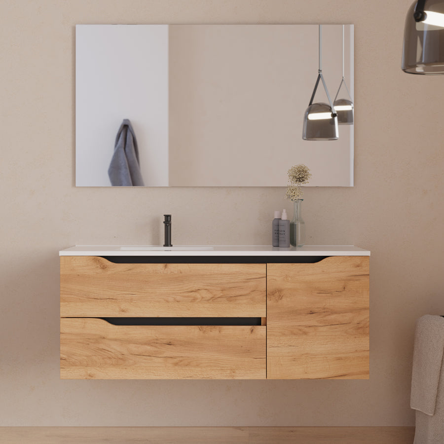 Meuble de salle de bain 120cm avec vasque déportée à gauche - sans miroir - 2 tiroirs et un placard - ZARZA
