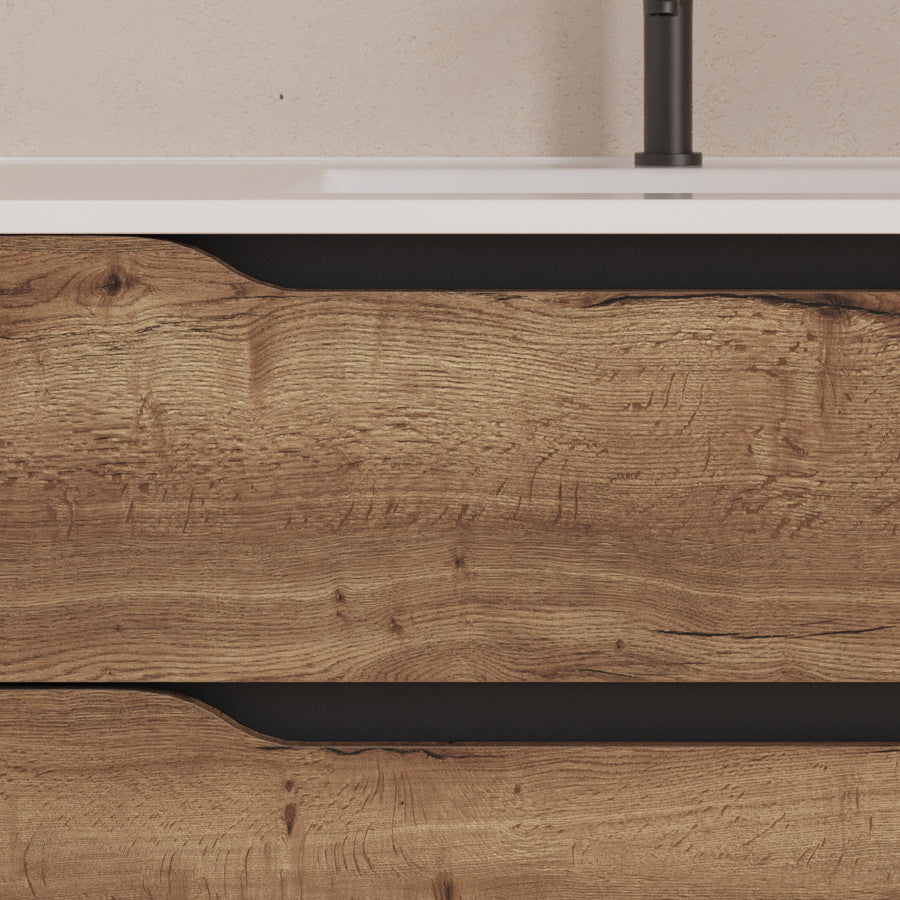 Meuble de salle de bain 120cm avec vasque déportée à gauche - sans miroir - 2 tiroirs et un placard - ZARZA
