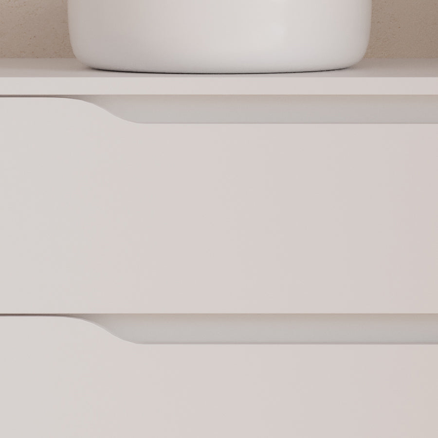 Meuble de salle de bain 80cm avec plateau et vasque à poser déportée à gauche Ares et miroir - 2 tiroirs et un placard - ZARZA