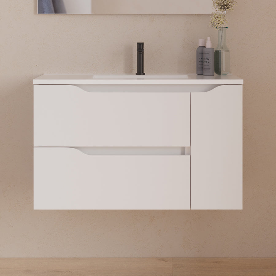 Meuble sous vasque seul, 2 tiroirs et 1 porte, 80cm, pour vasque centrée - ZARZA