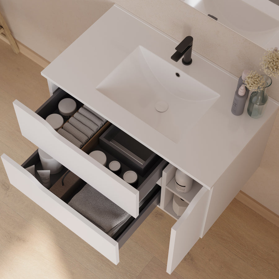 Meuble de salle de bain Zarza 80 cm plan vasque centre blanc vue de dessus