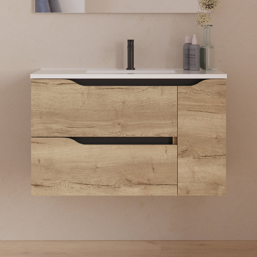 Meuble sous vasque seul, 2 tiroirs et 1 porte, 80cm, pour vasque centrée - ZARZA