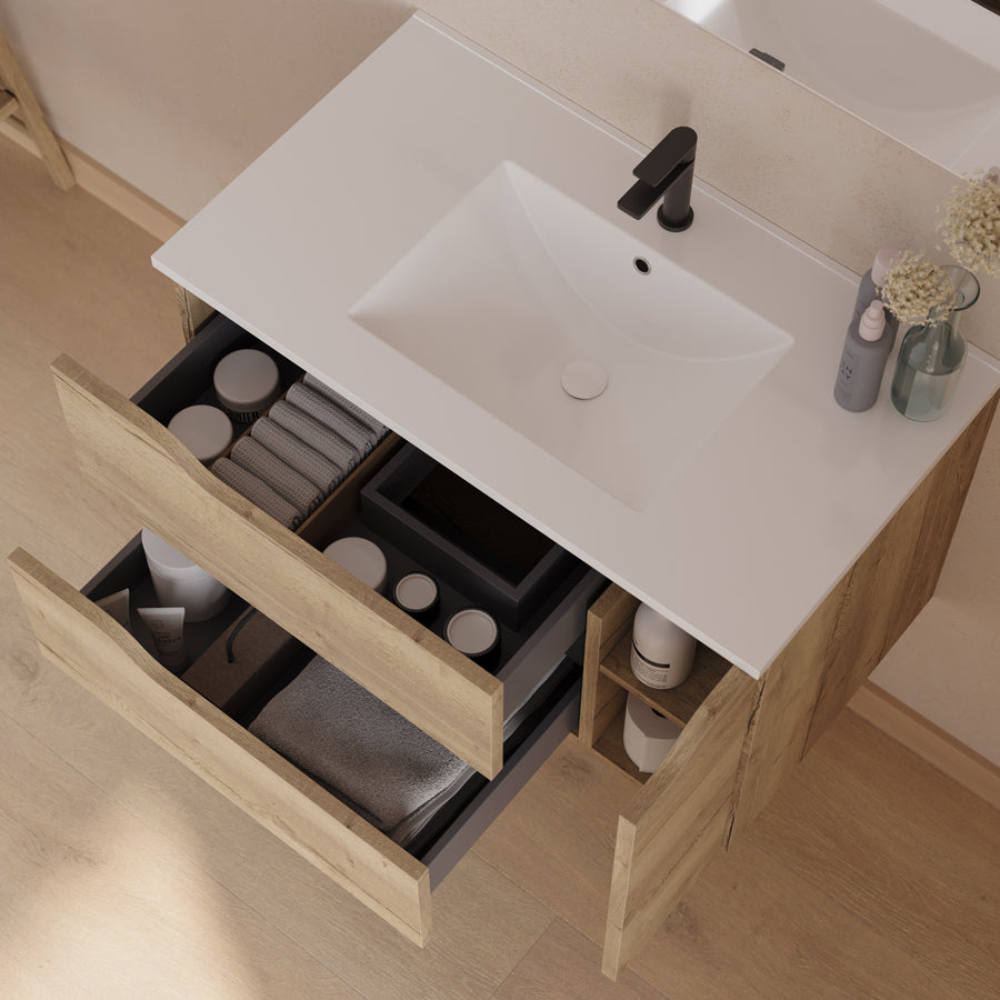 Meuble de salle de bain Zarza 80 cm plan vasque centre miel vue de dessus