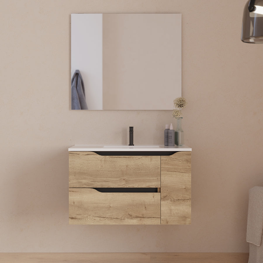 Meuble de salle de bain Zarza 80 cm plan vasque centre miel