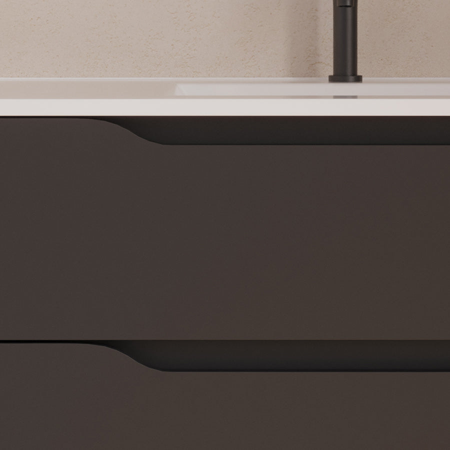 Meuble de salle de bain Zarza 80 cm plan vasque centre noir detail