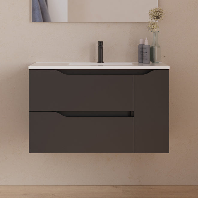 Meuble de salle de bain 80cm avec vasque centrée - sans miroir - 2 tiroirs et un placard - ZARZA