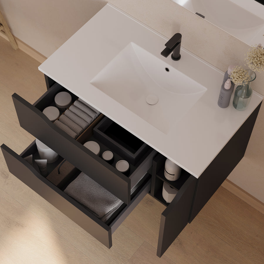 Meuble de salle de bain Zarza 80 cm plan vasque centre noir vue de dessus