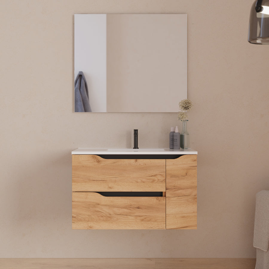 Meuble de salle de bain Zarza 80 cm plan vasque centre roble