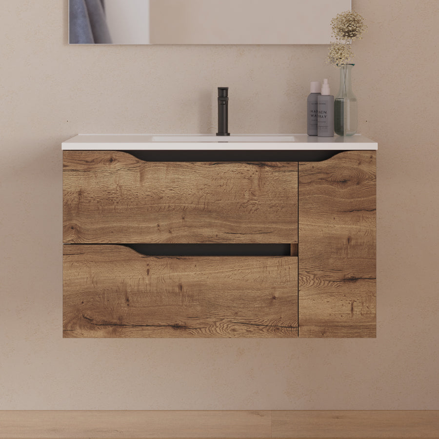 Meuble sous vasque seul, 2 tiroirs et 1 porte, 80cm, pour vasque centrée - ZARZA