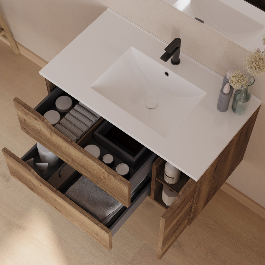 Meuble de salle de bain Zarza 80 cm plan vasque centre tabaco vue de dessus