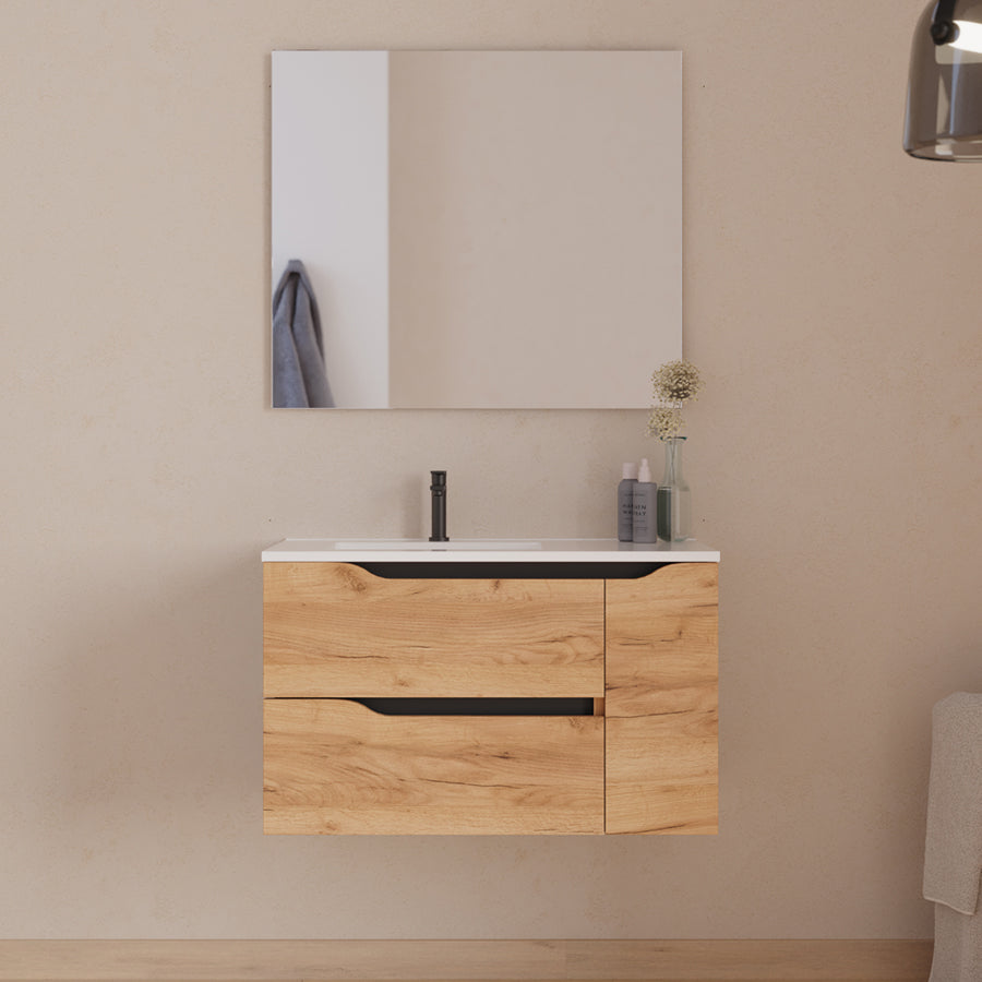Meuble sous vasque seul, 2 tiroirs et 1 porte, 80cm, pour  vasque déportée gauche - ZARZA