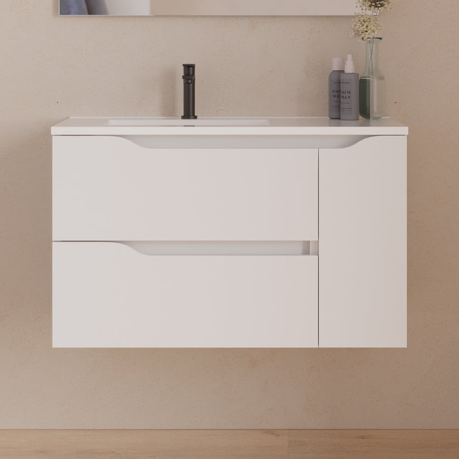 Meuble sous vasque seul, 2 tiroirs et 1 porte, 80cm, pour  vasque déportée gauche - ZARZA