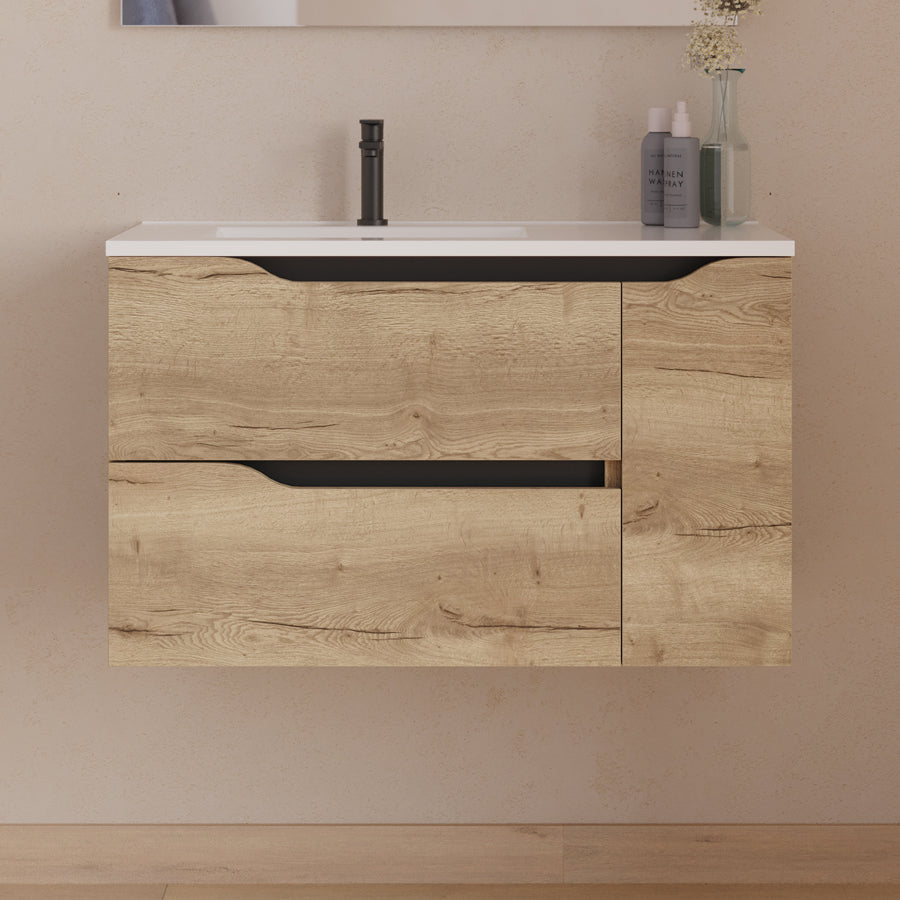 Meuble sous vasque seul, 2 tiroirs et 1 porte, 80cm, pour  vasque déportée gauche - ZARZA