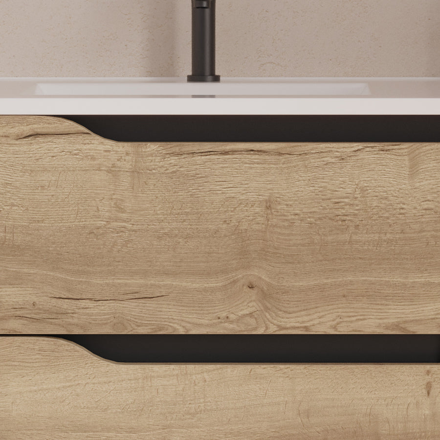 Meuble de salle de bain 80cm avec vasque déportée à gauche et miroir - 2 tiroirs et un placard - ZARZA