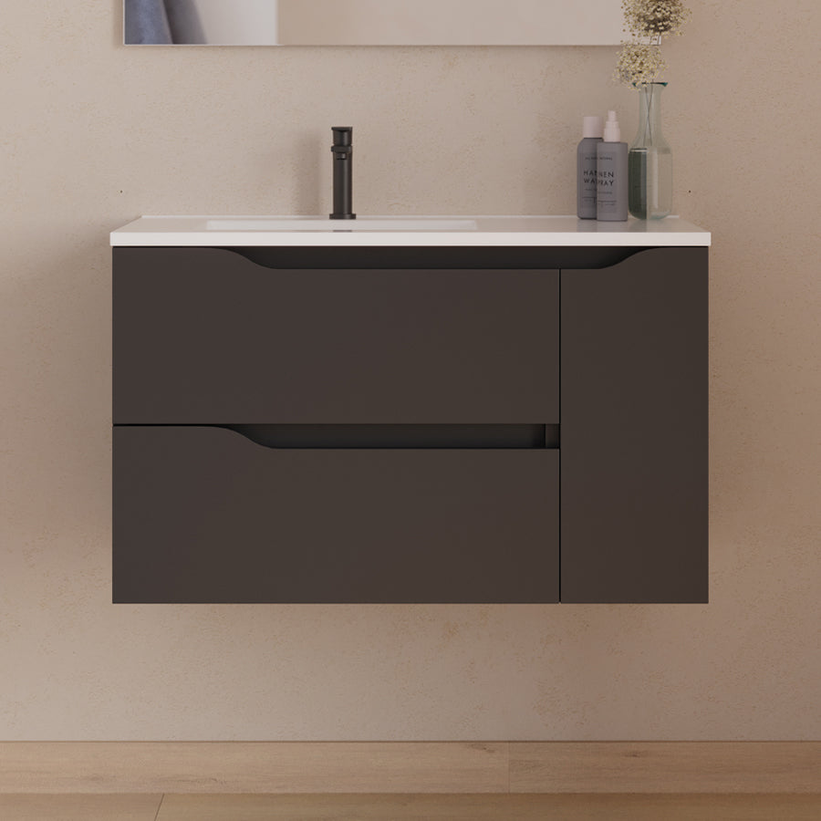 Meuble sous vasque seul, 2 tiroirs et 1 porte, 80cm, pour  vasque déportée gauche - ZARZA