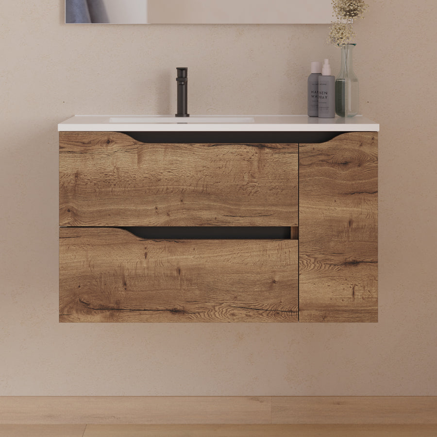 Meuble sous vasque seul, 2 tiroirs et 1 porte, 80cm, pour  vasque déportée gauche - ZARZA
