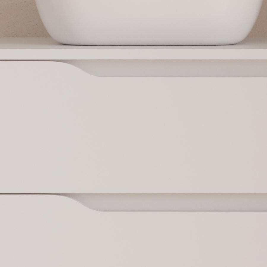 Meuble de salle de bain 80cm avec plateau, vasque à poser déportée à gauche Zeus et miroir - 2 tiroirs et un placard - ZARZA