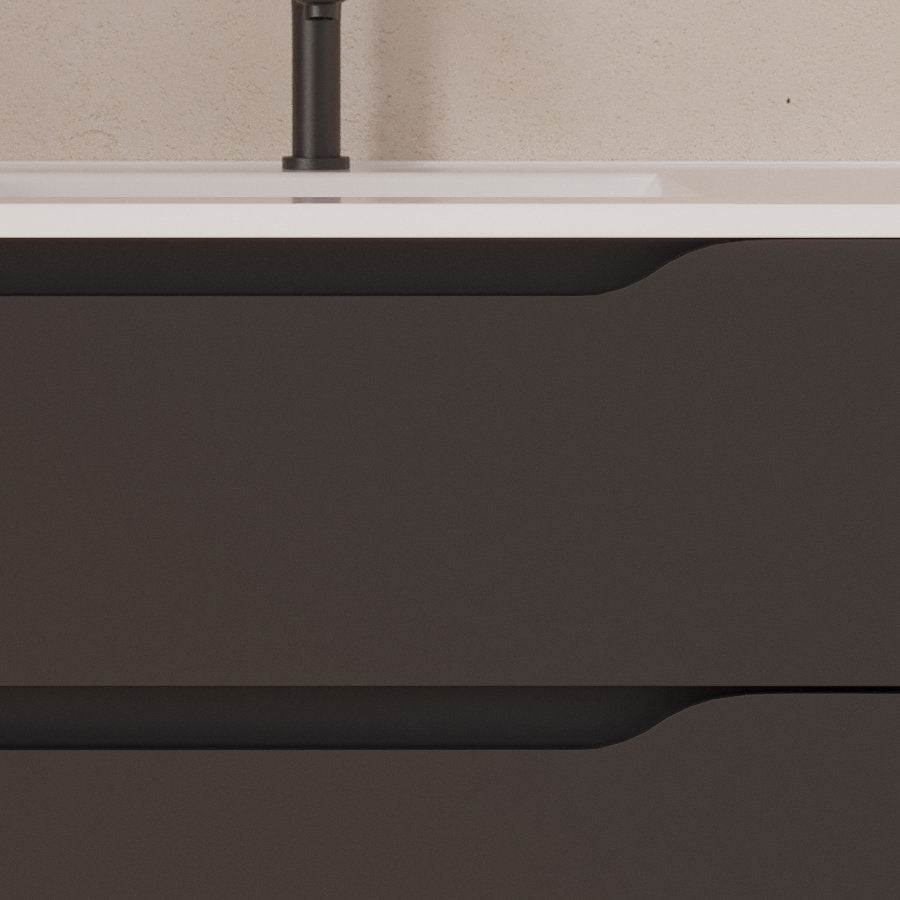 Meuble de salle de bain 100cm avec vasque déportée à droite et miroir - 2 tiroirs et un placard - ZARZA