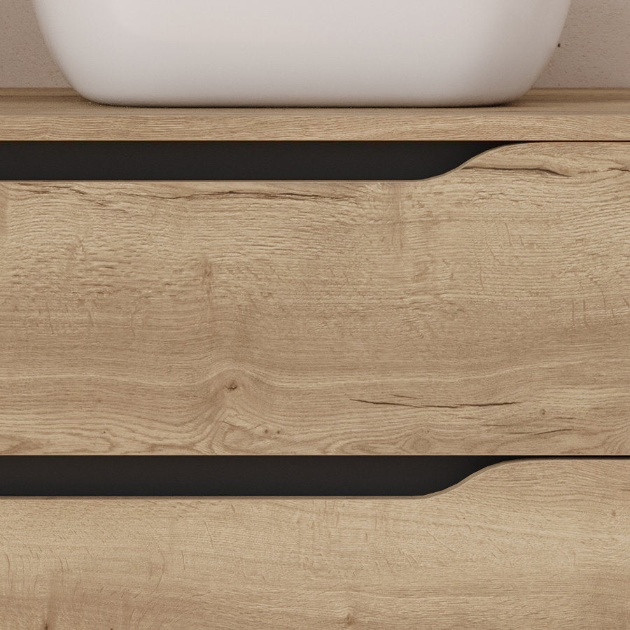 Meuble de salle de bain 100cm avec plateau et vasque à poser déportée à droite Zeus - sans miroir - 2 tiroirs et un placard - ZARZA