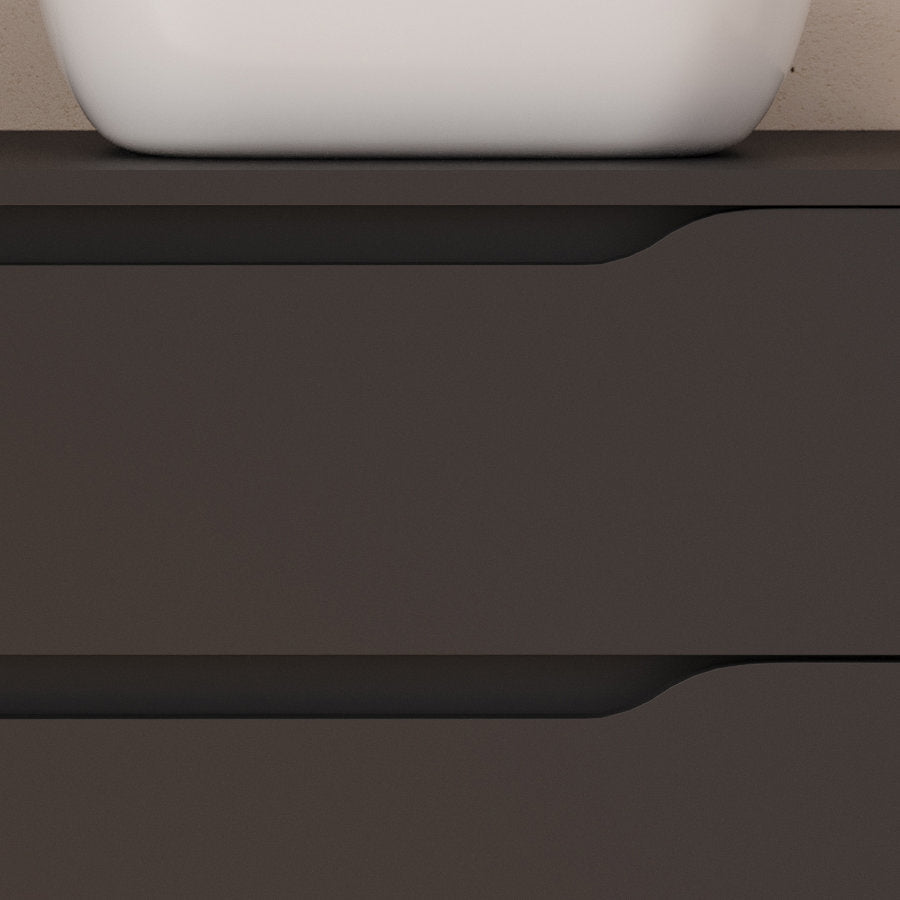Meuble de salle de bain 100cm avec plateau et vasque à poser déportée à droite Zeus - sans miroir - 2 tiroirs et un placard - ZARZA