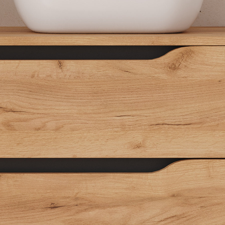 Meuble de salle de bain 100cm avec plateau et vasque à poser déportée à droite Zeus - sans miroir - 2 tiroirs et un placard - ZARZA