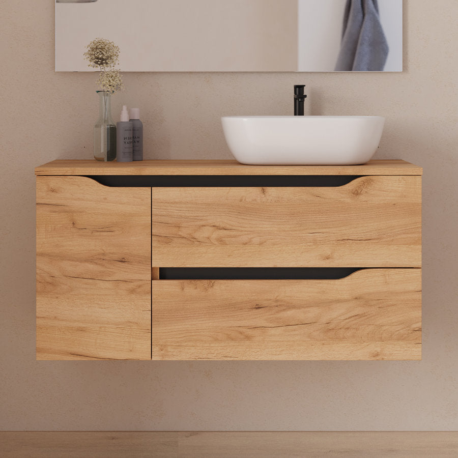 Meuble de salle de bain Zarza droite 100 cm vasque Zeus roble sans miroir