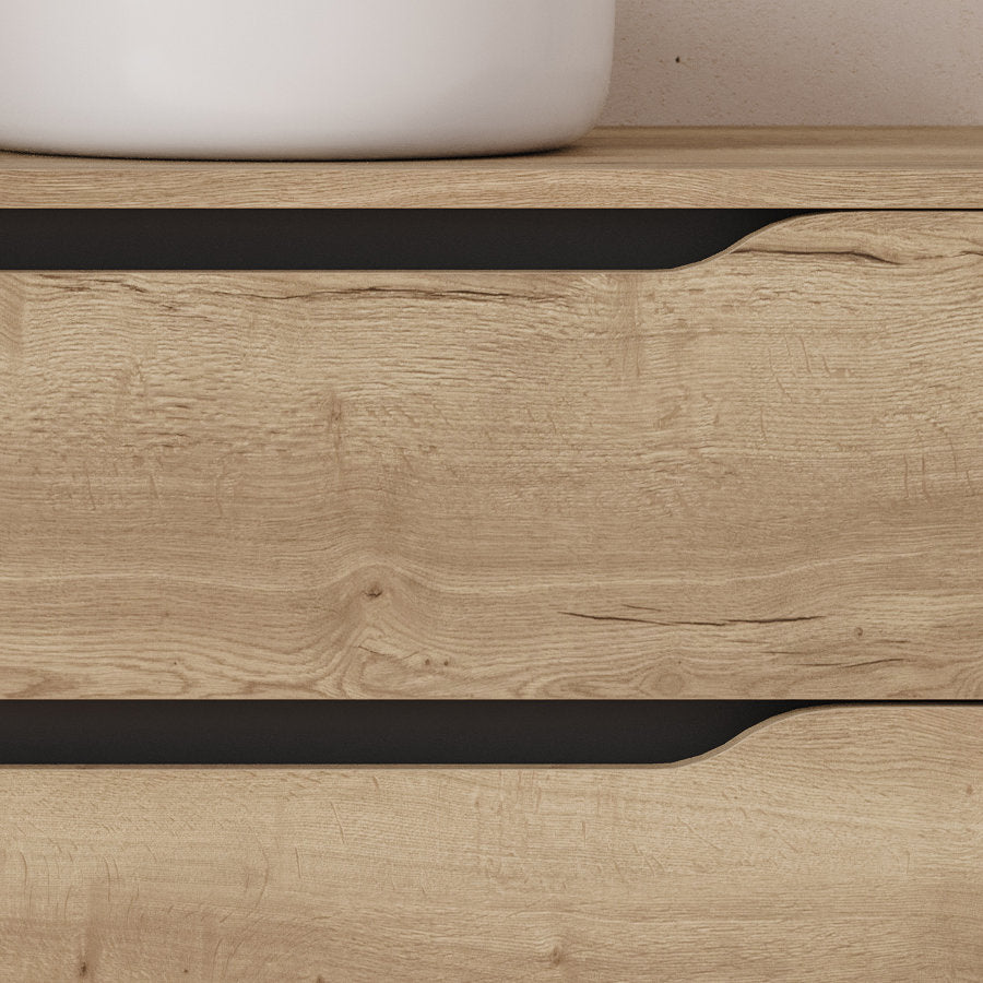 Meuble de salle de bain 120cm avec plateau et vasque à poser déportée à droite Ares - sans miroir - 2 tiroirs et un placard - ZARZA