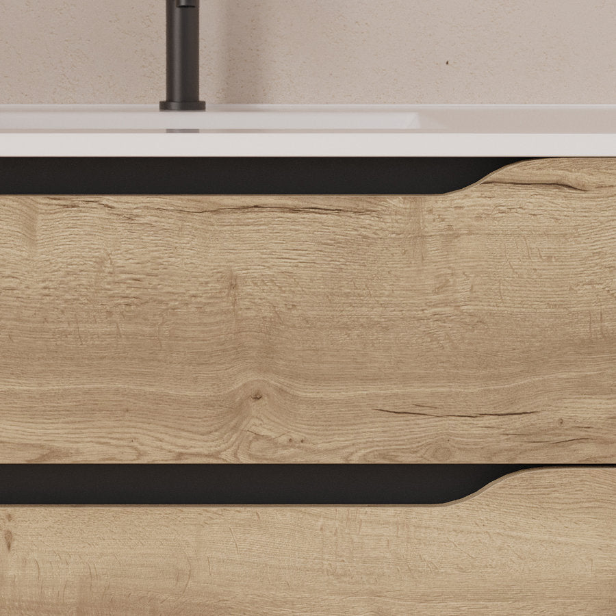 Meuble de salle de bain 120cm avec vasque déportée à droite et miroir - 2 tiroirs et un placard - ZARZA