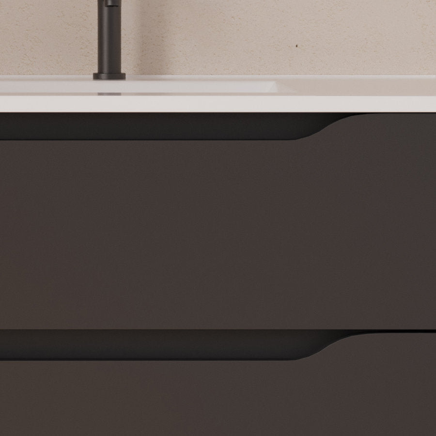 Meuble de salle de bain 120cm avec vasque déportée à droite et miroir - 2 tiroirs et un placard - ZARZA