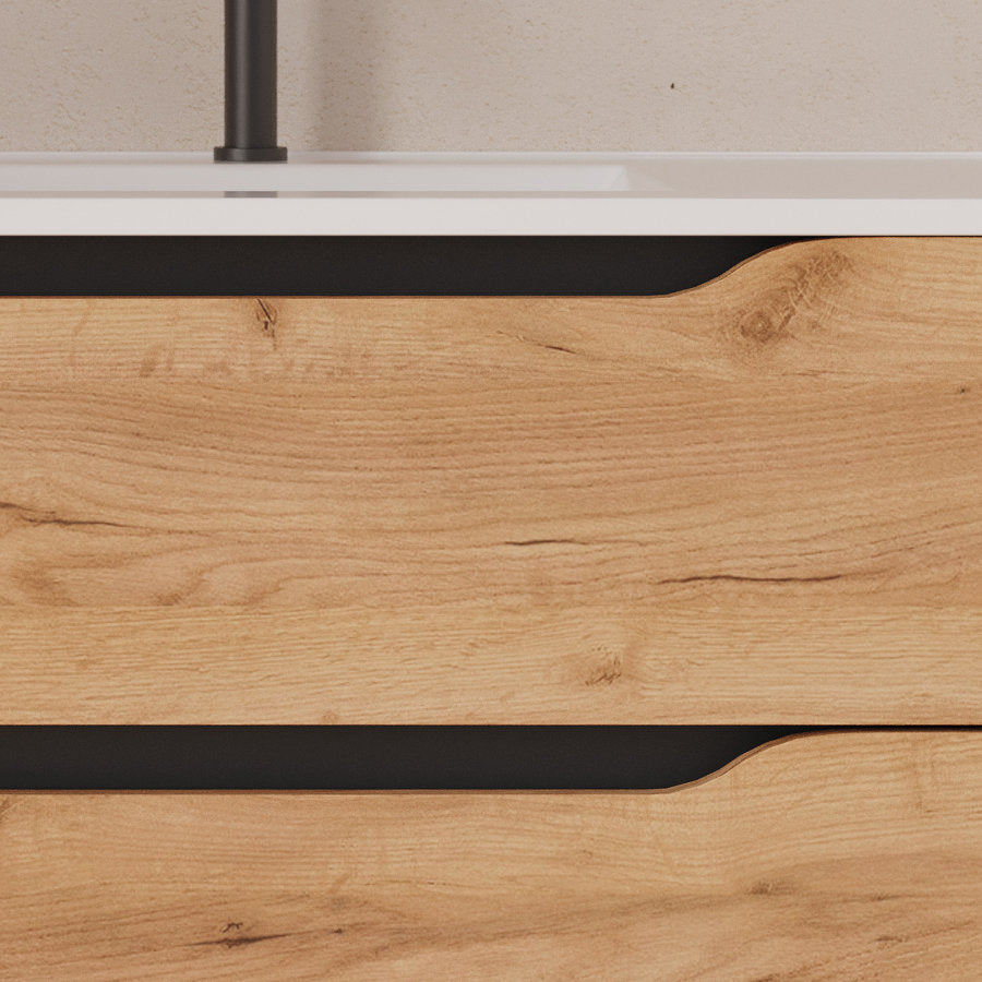 Meuble de salle de bain 120cm avec vasque déportée à droite et miroir - 2 tiroirs et un placard - ZARZA