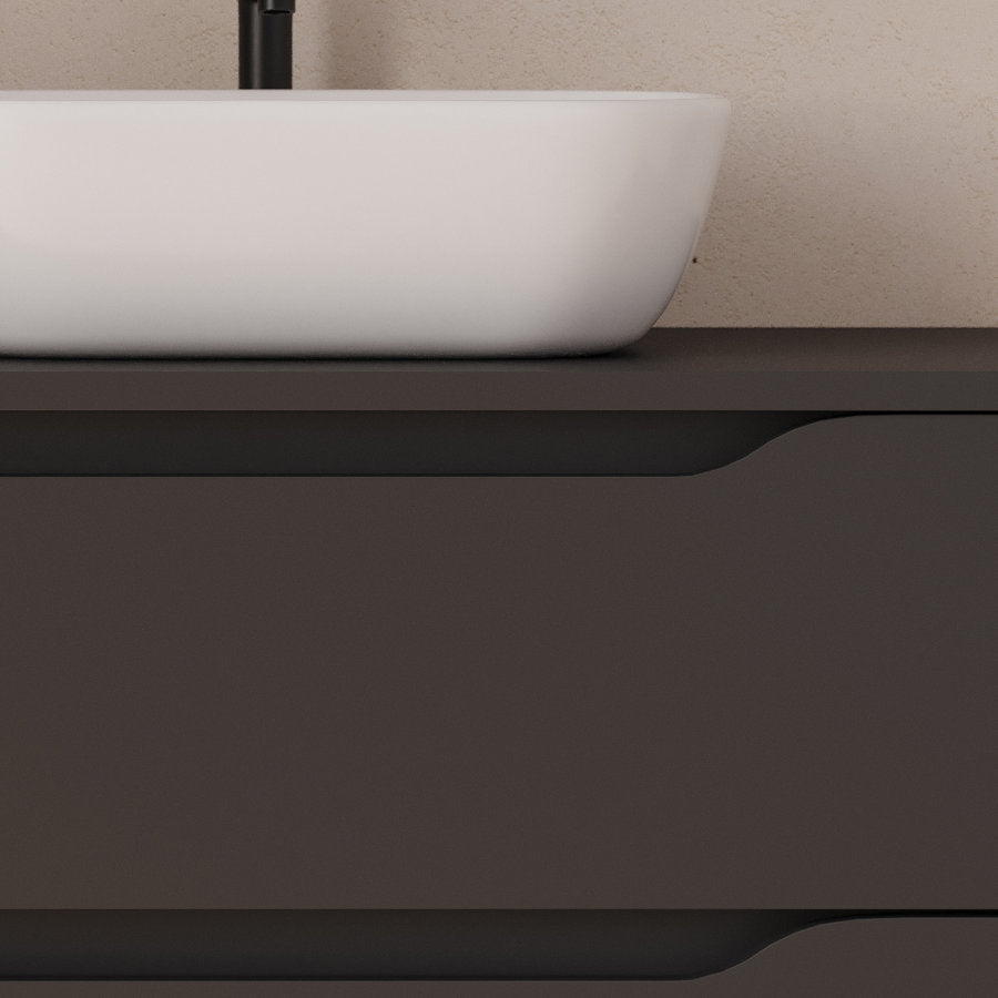 Meuble de salle de bain 120cm avec plateau, vasque à poser déportée à droite Zeus et miroir - 2 tiroirs et un placard - ZARZA