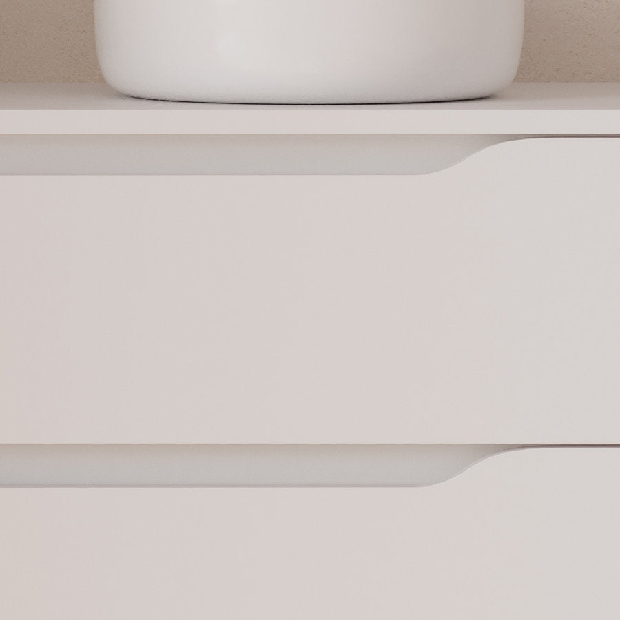 Meuble de salle de bain 80cm avec plateau, vasque à poser déportée à droite Ares et miroir - 2 tiroirs et un placard - ZARZA