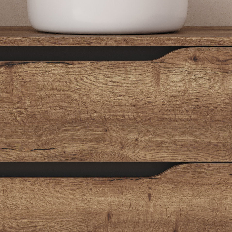 Meuble de salle de bain 80cm avec plateau et vasque à poser déportée à droite Ares - sans miroir - 2 tiroirs et un placard - ZARZA