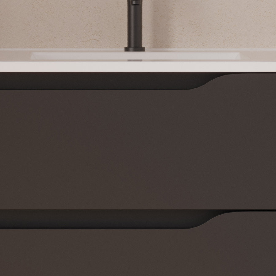 Meuble de salle de bain 80cm avec vasque déportée à droite et miroir - 2 tiroirs et un placard - ZARZA